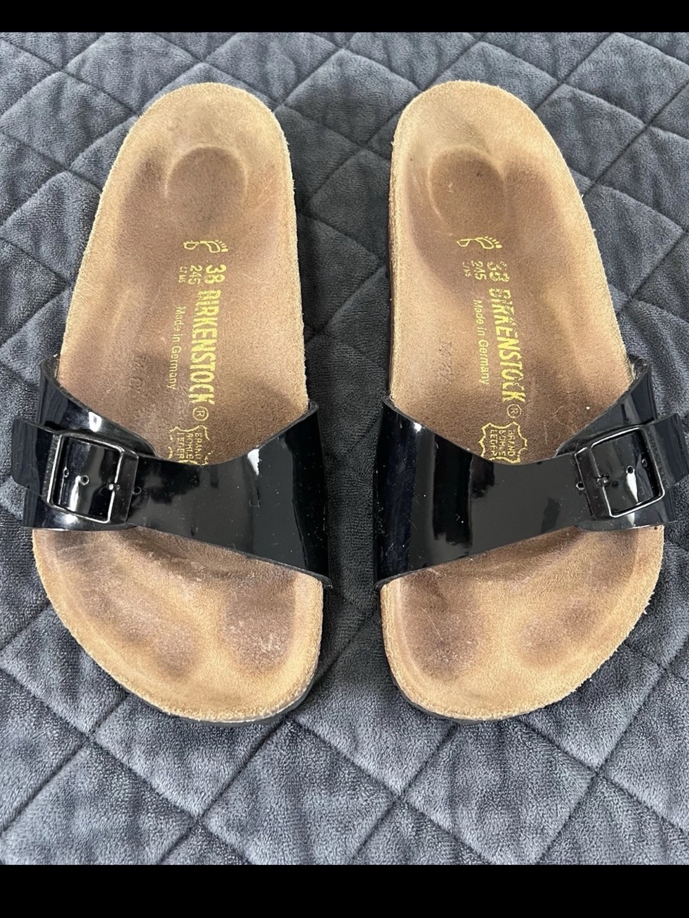 Birkenstock Madrid Birko Flor Sandals Black Patent Slide EU 38 Women’s 7
